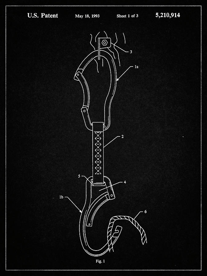 Rock Climbing Digital Art - Pp200- Vintage Black Automatic Lock Carabiner Patent Poster by Cole Borders