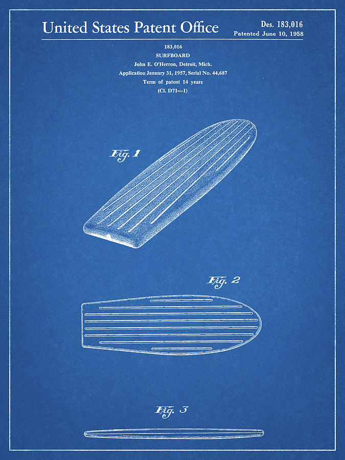 Vintage Photograph - Pp201- Blueprint Surfboard Poster by Cole Borders