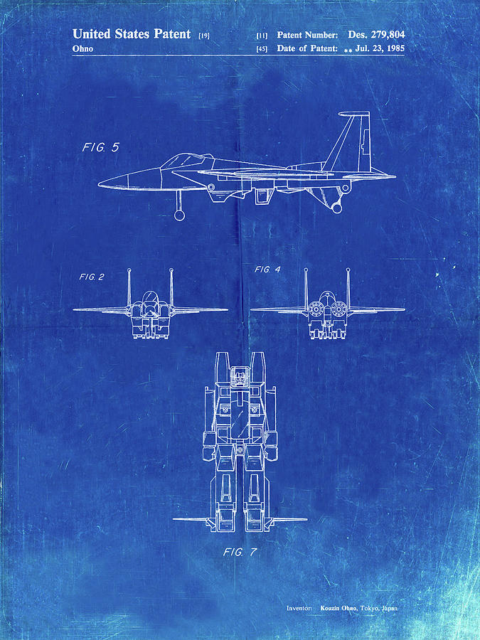 Starscream Digital Art - Pp202- Faded Blueprint Starscream Transformer Patent Poster by Cole Borders