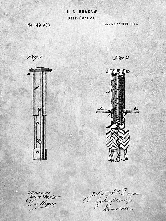 Planning Digital Art - Pp203- Corkscrew 1874 Patent Poster by Cole Borders Planning Digital Art - Pp203- Corkscrew 1874 Patent Poster by Cole Borders