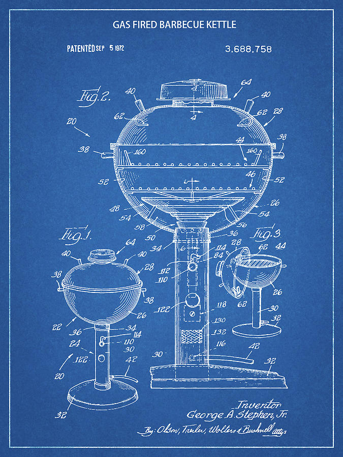 Objects Digital Art - Pp206-blueprint Webber Gas Grill 1972 Patent Poster by Cole Borders