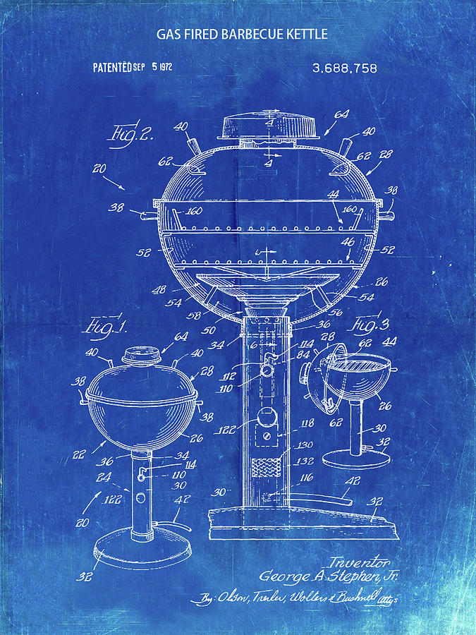 Objects Digital Art - Pp206-faded Blueprint Webber Gas Grill 1972 Patent Poster by Cole Borders
