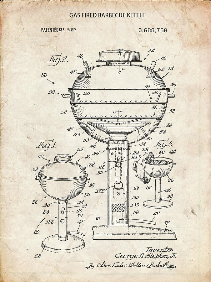 Objects Digital Art - Pp206-vintage Parchment Webber Gas Grill 1972 Patent Poster by Cole Borders