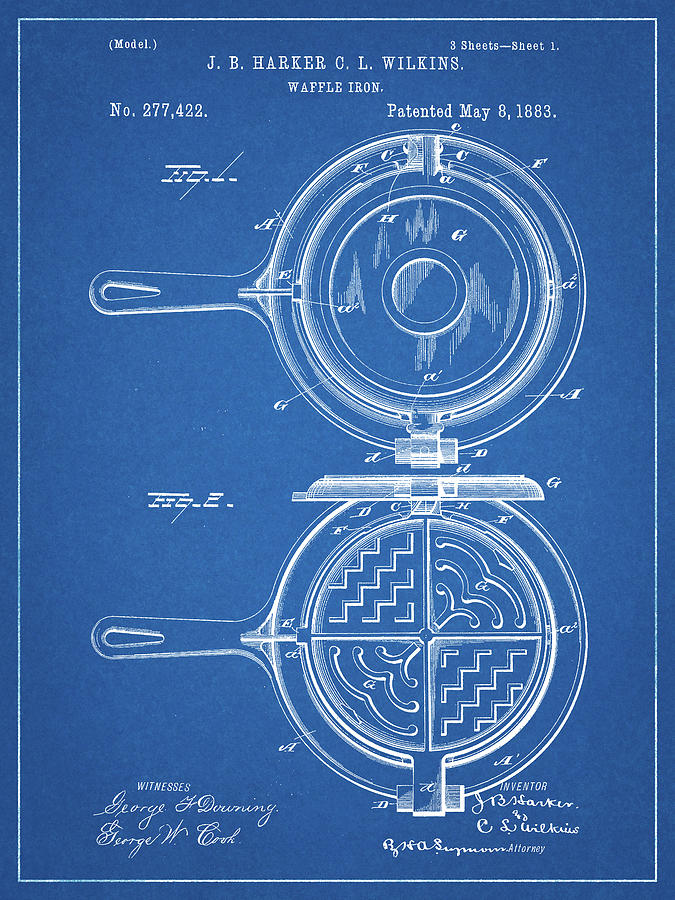 Household Item Digital Art - Pp209-blueprint Waffle Iron Patent Poster by Cole Borders