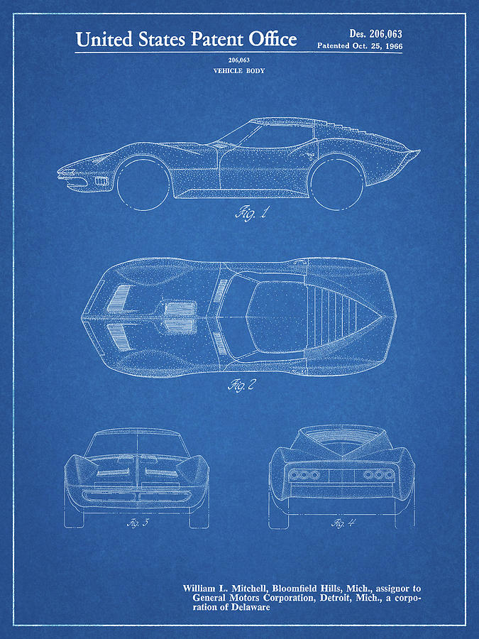 Transportation Digital Art - Pp21-blueprint Corvette 1966 Mako Shark II Patent Poster by Cole Borders