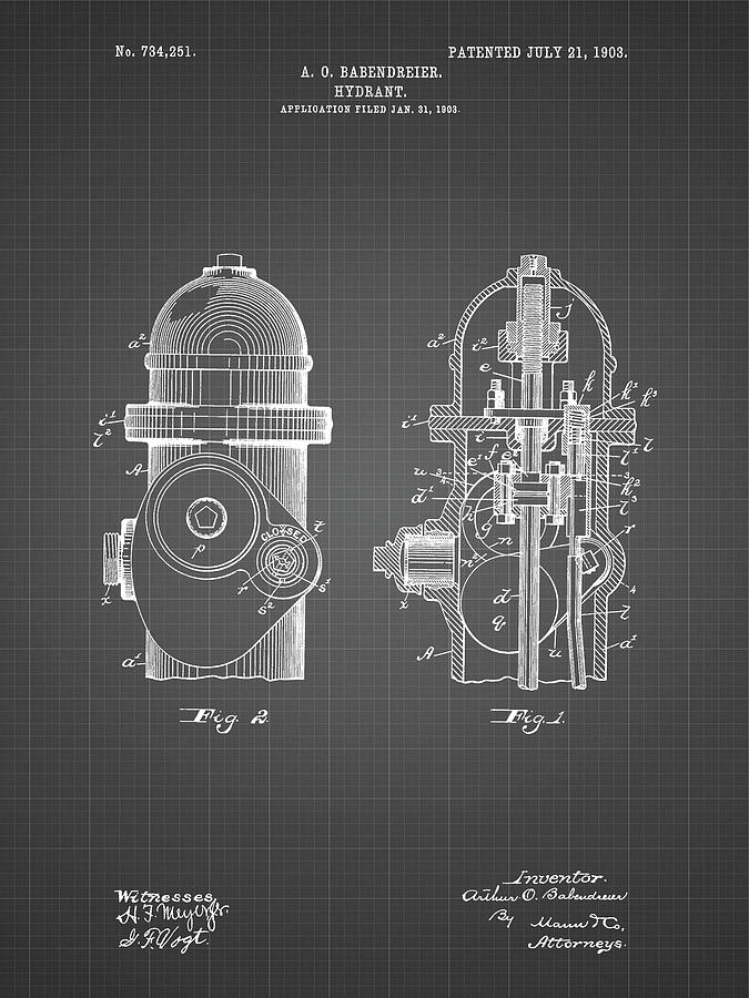 Fireman Digital Art - Pp210-black Grid Fire Hydrant 1903 Patent Poster by Cole Borders