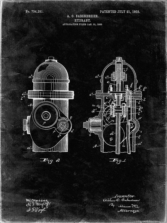 Fireman Digital Art - Pp210-black Grunge Fire Hydrant 1903 Patent Poster by Cole Borders