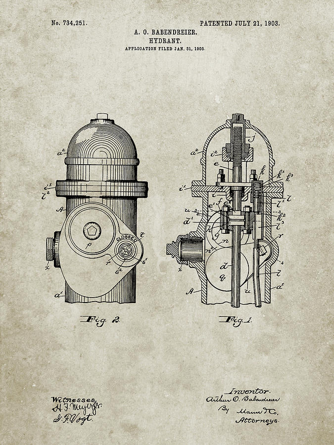 Fireman Digital Art - Pp210-sandstone Fire Hydrant 1903 Patent Poster by Cole Borders