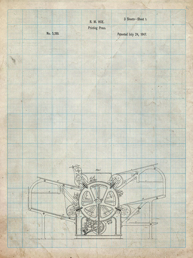 Typography Digital Art - Pp213-antique Grid Parchment Printing Press Patent Poster by Cole Borders