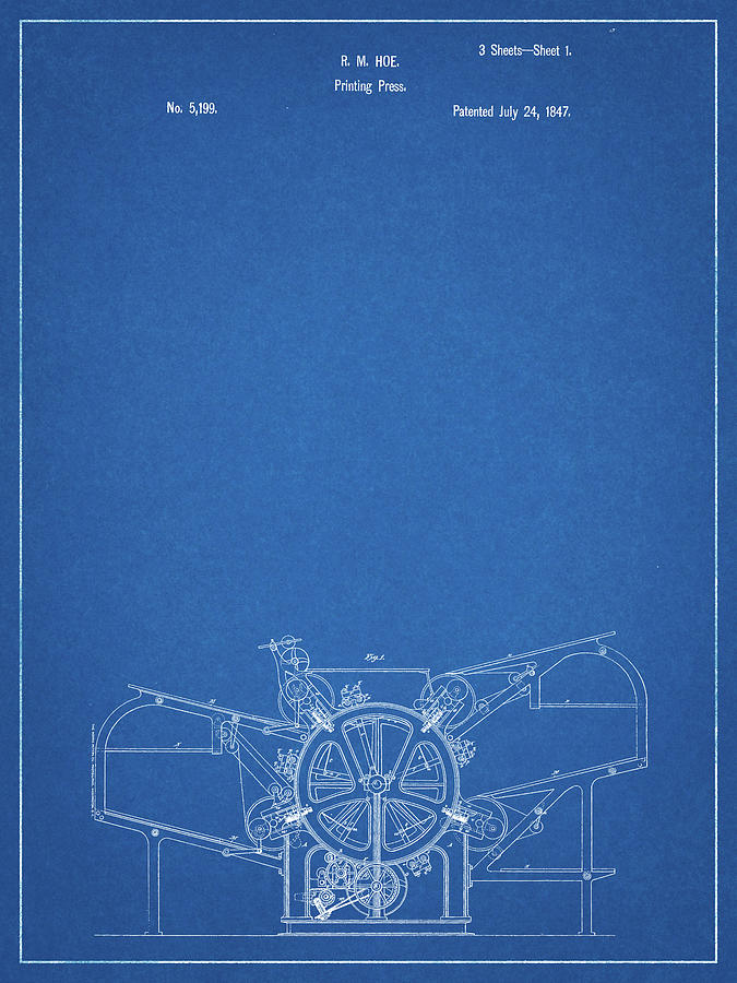 Typography Digital Art - Pp213-blueprint Printing Press Patent Poster by Cole Borders