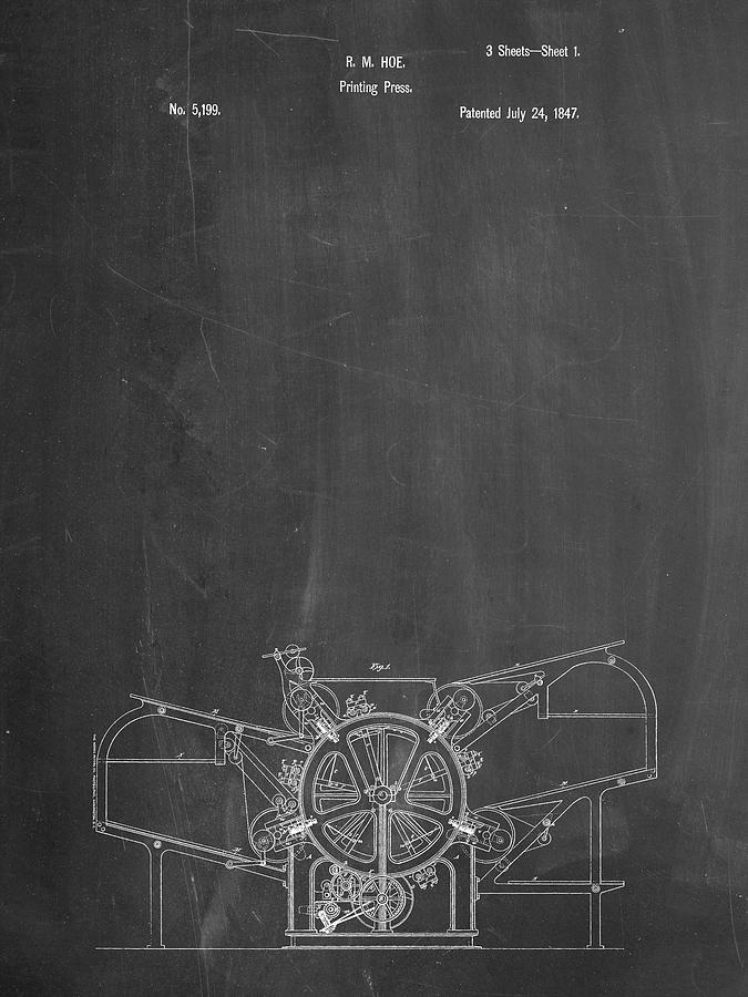 Typography Digital Art - Pp213-chalkboard Printing Press Patent Poster by Cole Borders