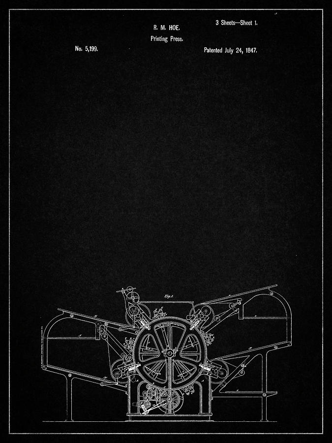 Typography Digital Art - Pp213-vintage Black Printing Press Patent Poster by Cole Borders
