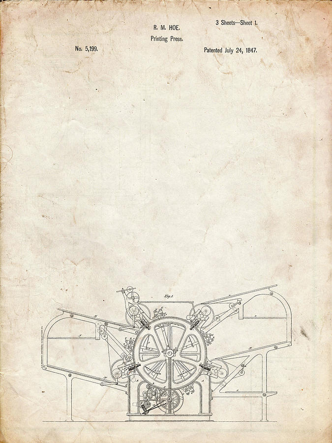 Typography Digital Art - Pp213-vintage Parchment Printing Press Patent Poster by Cole Borders