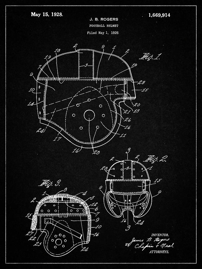 Sports Digital Art - Pp218-vintage Black Football Helmet 1925 Patent Poster by Cole Borders