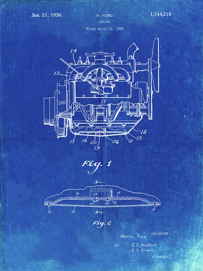 Henry Ford Digital Art - Pp220-faded Blueprint Model A Ford Pickup Truck Engine Poster by Cole Borders