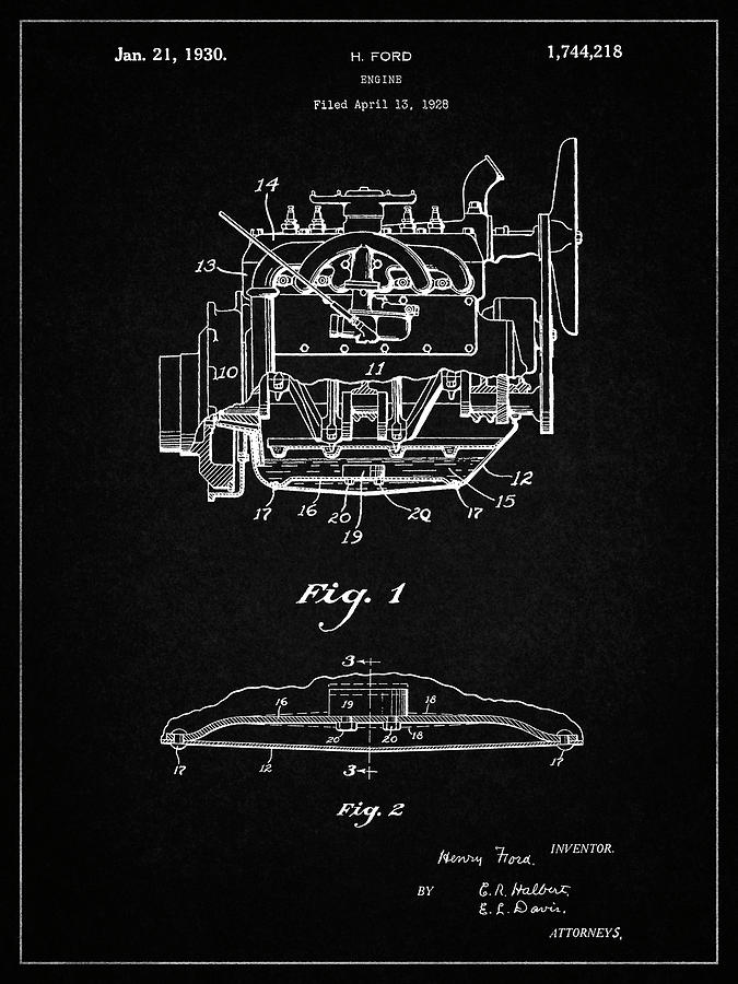 Henry Ford Digital Art - Pp220-vintage Black Model A Ford Pickup Truck Engine Poster by Cole Borders