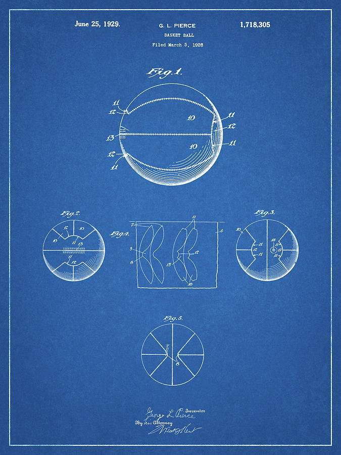 Sports Digital Art - Pp222-blueprint Basketball 1929 Game Ball Patent Poster by Cole Borders