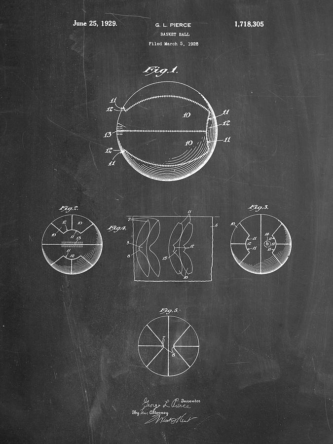 Sports Digital Art - Pp222-chalkboard Basketball 1929 Game Ball Patent Poster by Cole Borders