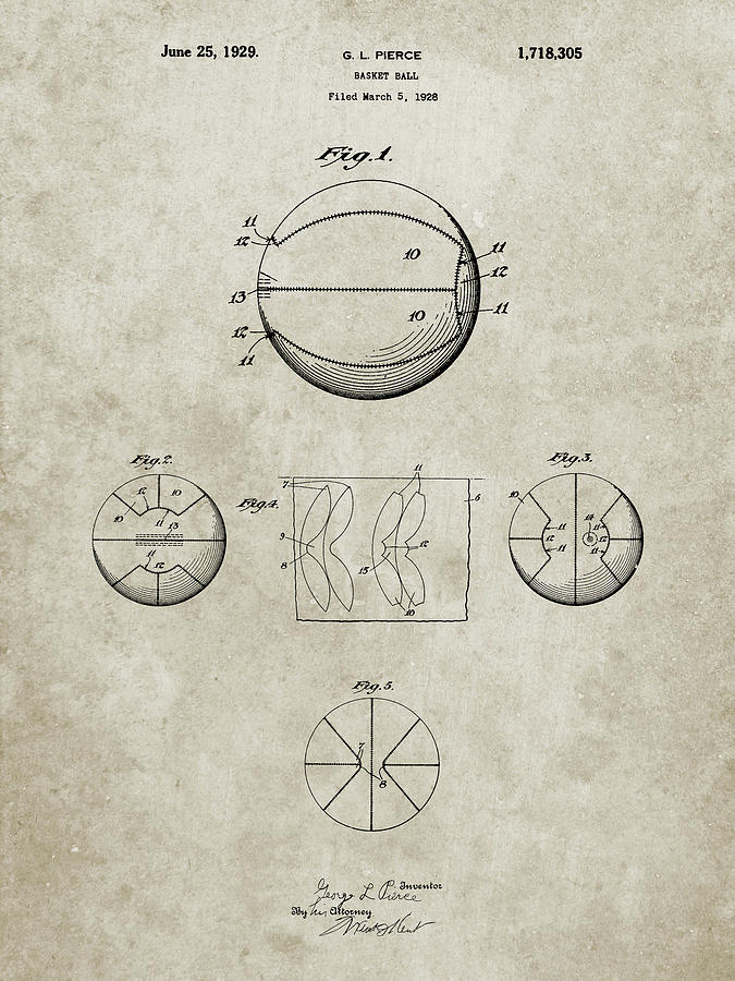Sports Digital Art - Pp222-sandstone Basketball 1929 Game Ball Patent Poster by Cole Borders