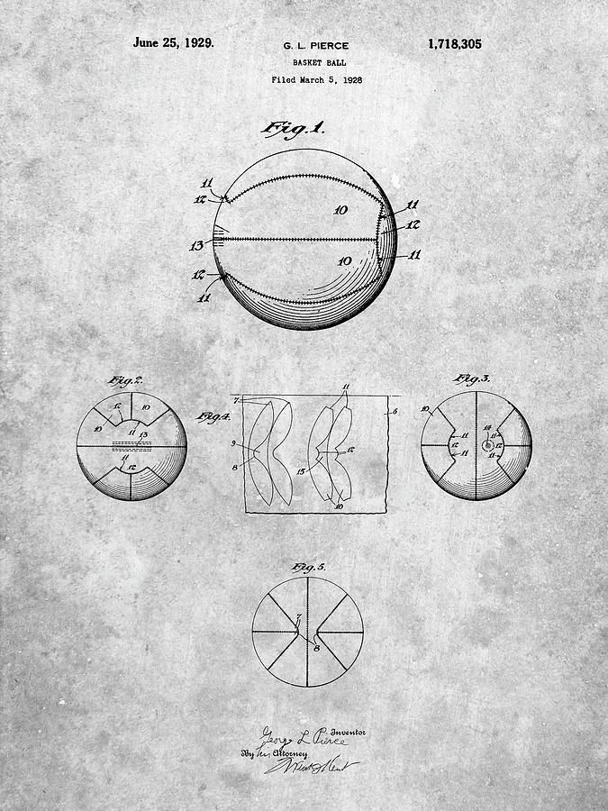 Sports Digital Art - Pp222-slate Basketball 1929 Game Ball Patent Poster by Cole Borders
