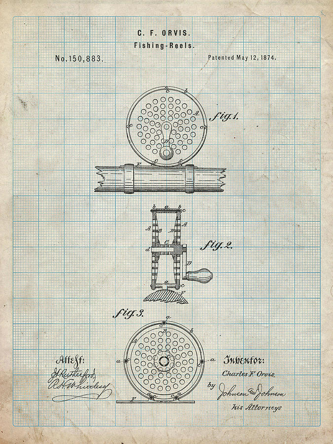 Pp225-antique Grid Parchment Orvis 1874 Fly Fishing Reel Patent