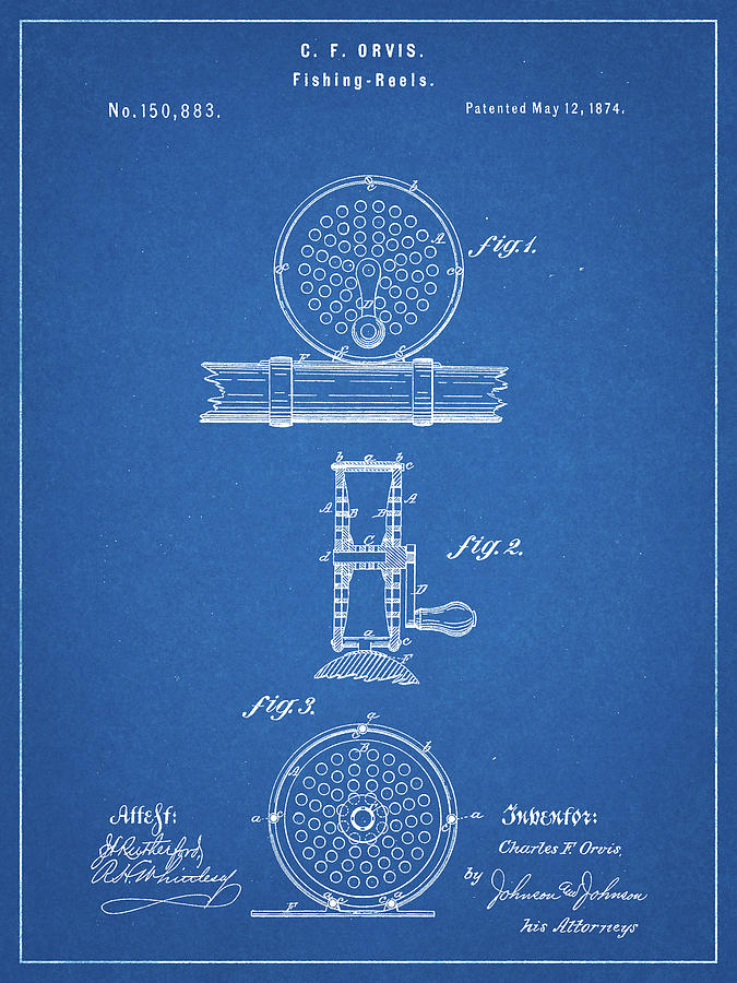 Sports Digital Art - Pp225-blueprint Orvis 1874 Fly Fishing Reel Patent Poster by Cole Borders