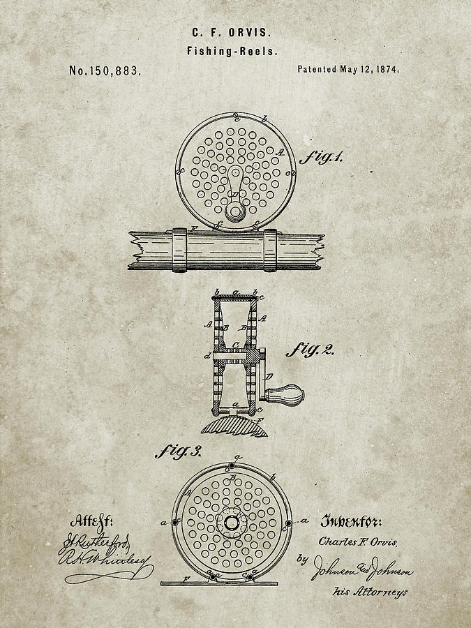 Pp225-sandstone Orvis 1874 Fly Fishing Reel Patent Poster by Cole Borders