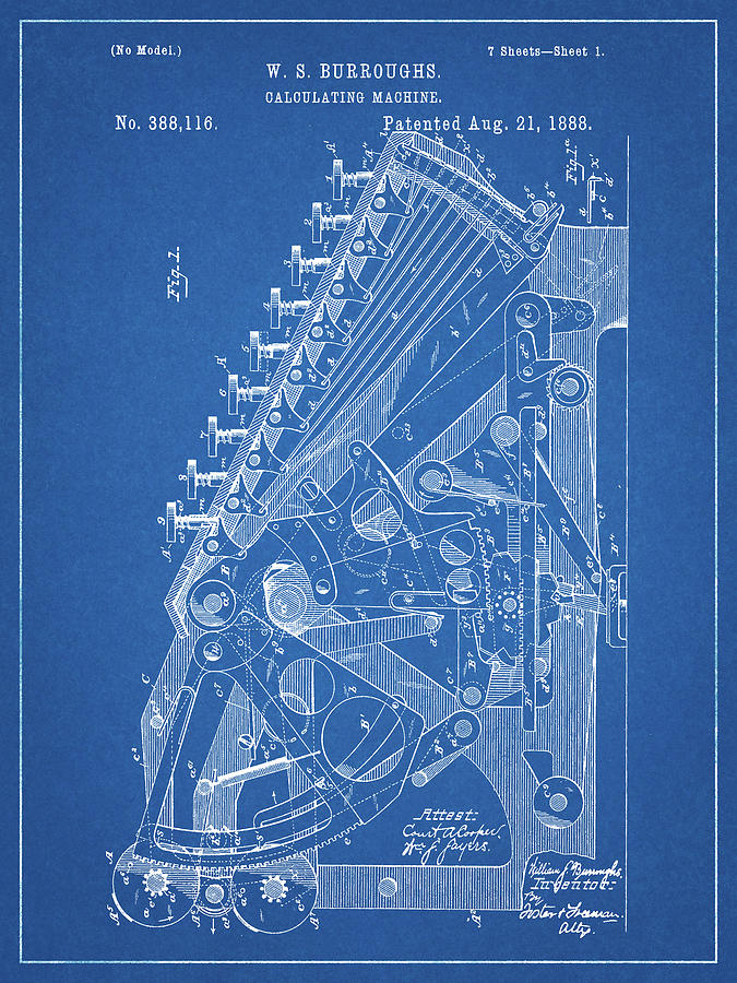 Calculator Digital Art - Pp226-blueprint Burroughs Adding Machine Patent Poster by Cole Borders