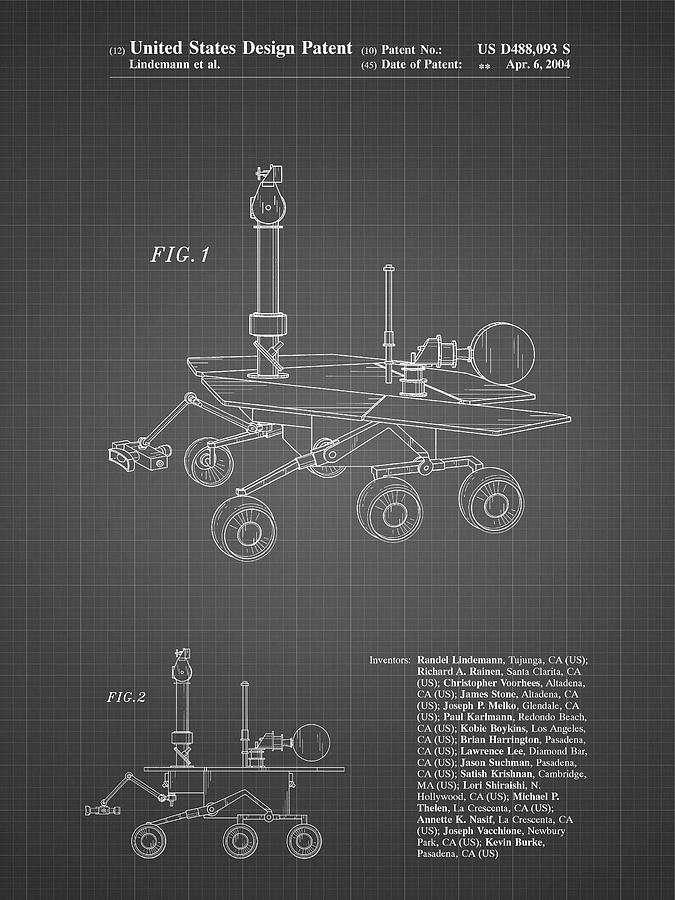 Space Craft Digital Art - Pp227-black Grid Mars Rover Patent Poster by Cole Borders
