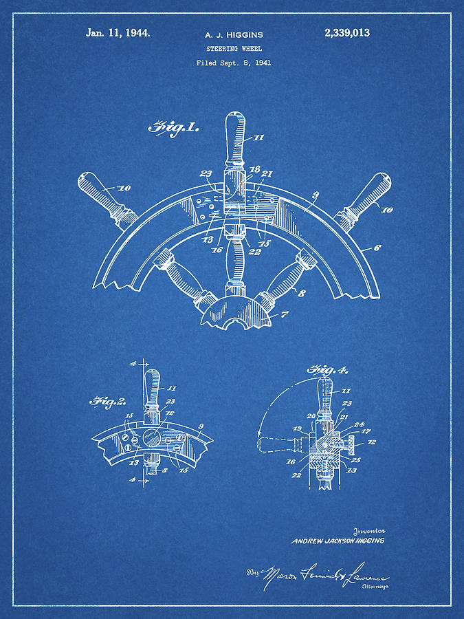 Transportation Digital Art - Pp228-blueprint Ship Steering Wheel Patent Poster by Cole Borders