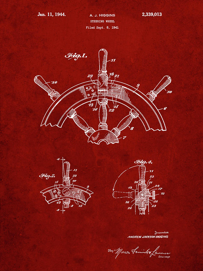 Transportation Digital Art - Pp228-burgundy Ship Steering Wheel Patent Poster by Cole Borders