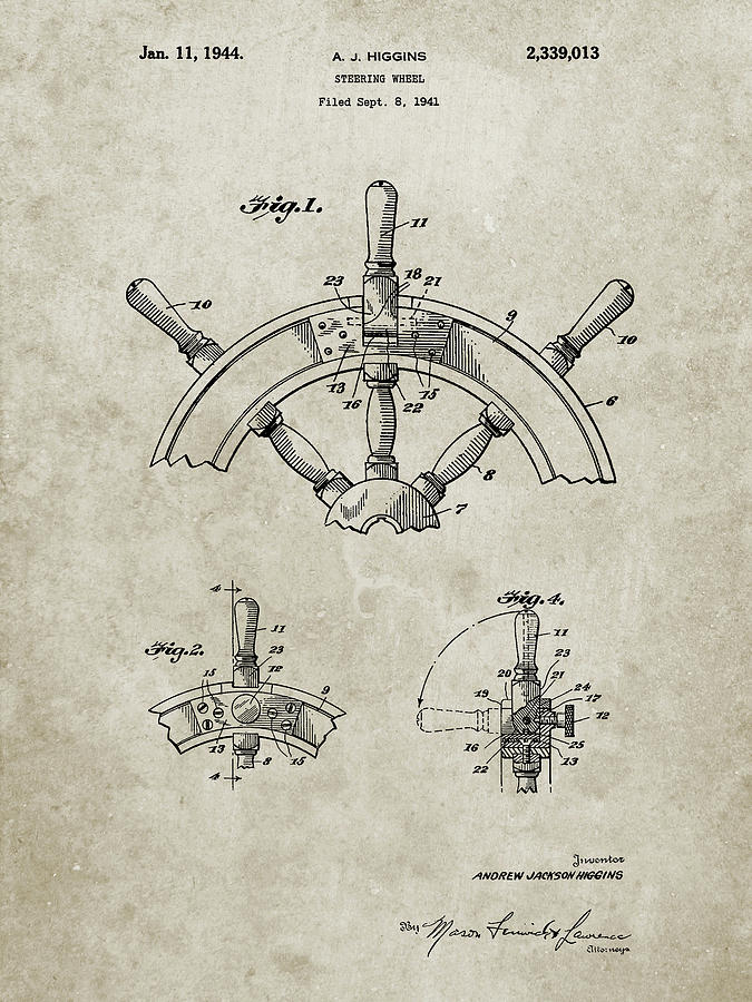 Transportation Digital Art - Pp228-sandstone Ship Steering Wheel Patent Poster by Cole Borders