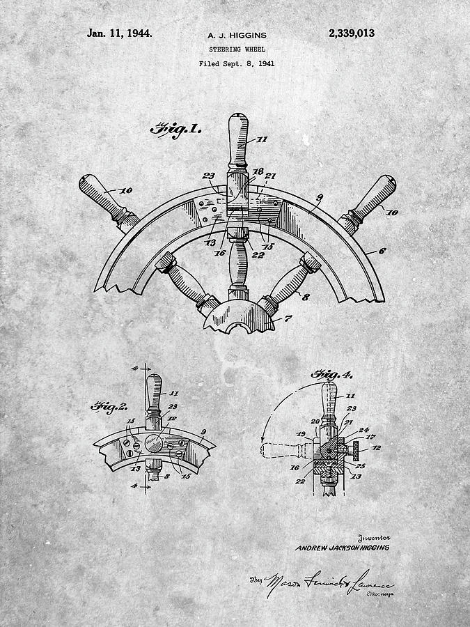 Transportation Digital Art - Pp228-slate Ship Steering Wheel Patent Poster by Cole Borders