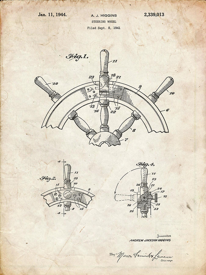 Transportation Digital Art - Pp228-vintage Parchment Ship Steering Wheel Patent Poster by Cole Borders