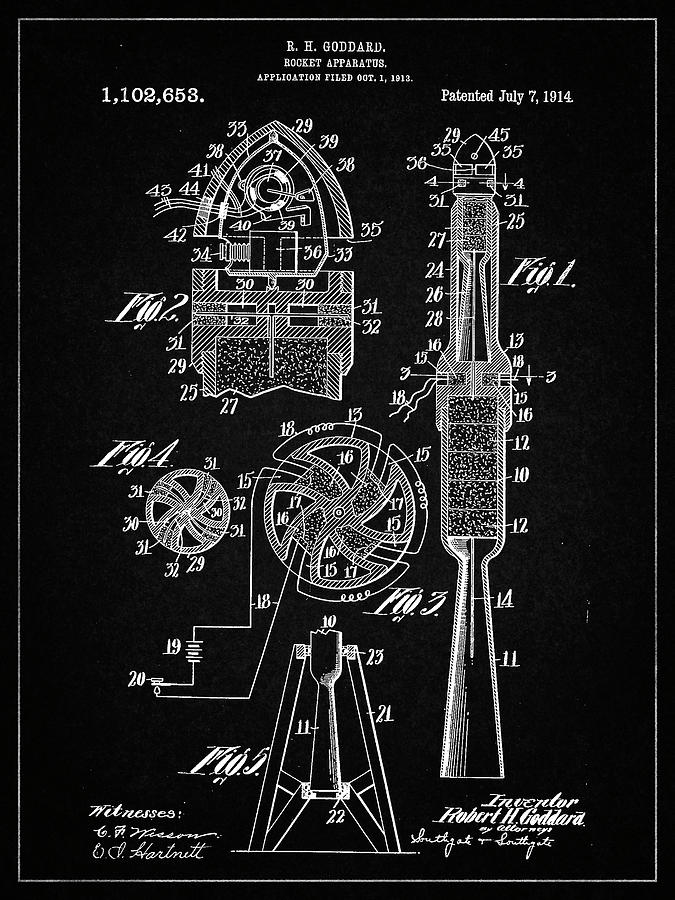 Space Digital Art - Pp230-vintage Black Robert Goddard Rocket Patent Poster by Cole Borders