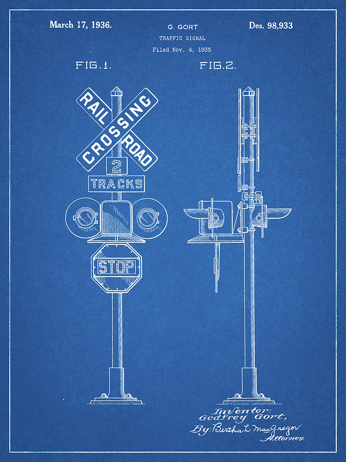 Transportation Digital Art - Pp231-blueprint Railroad Crossing Signal Patent Poster by Cole Borders
