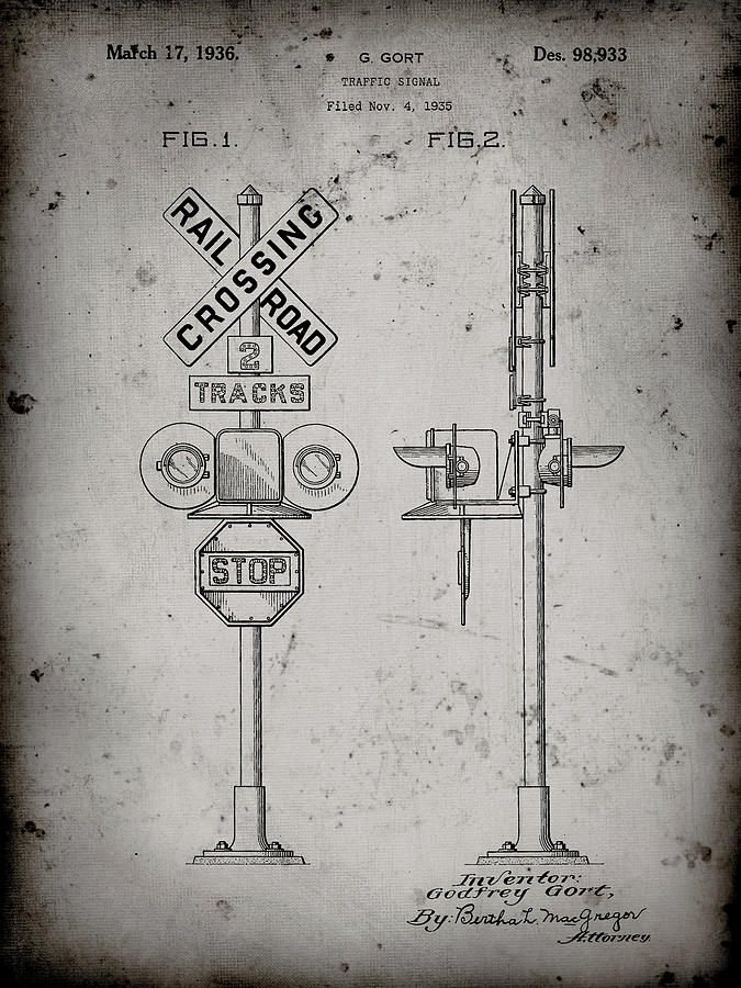 Transportation Digital Art - Pp231-faded Grey Railroad Crossing Signal Patent Poster by Cole Borders