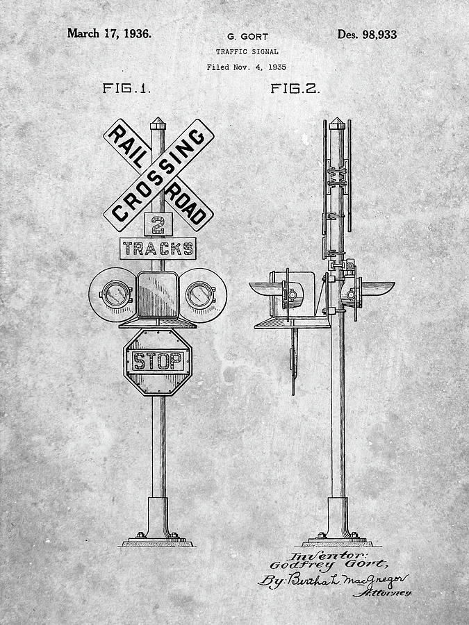 Transportation Digital Art - Pp231-slate Railroad Crossing Signal Patent Poster by Cole Borders