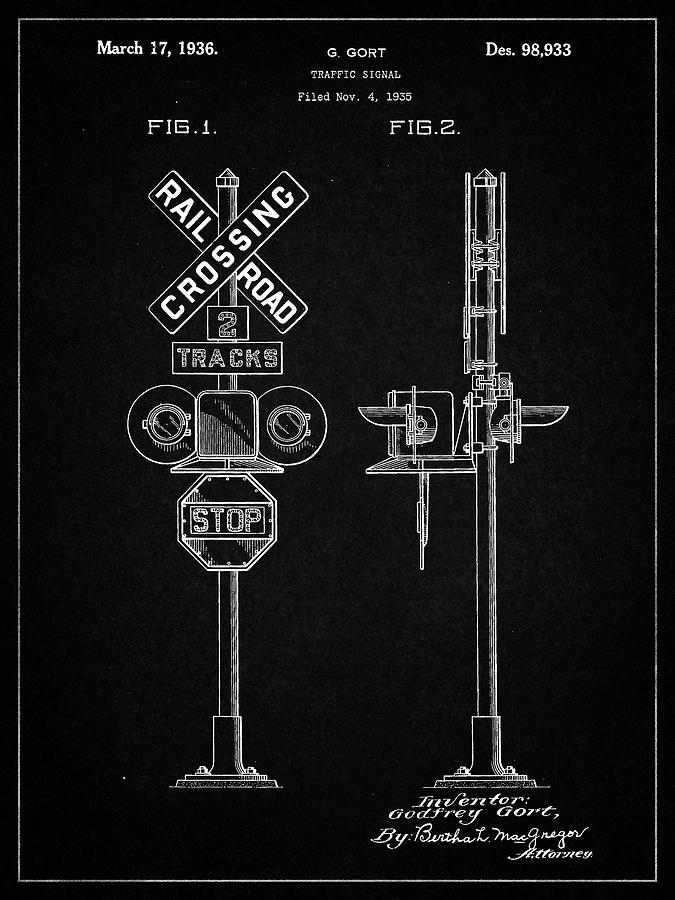 Transportation Digital Art - Pp231-vintage Black Railroad Crossing Signal Patent Poster by Cole Borders