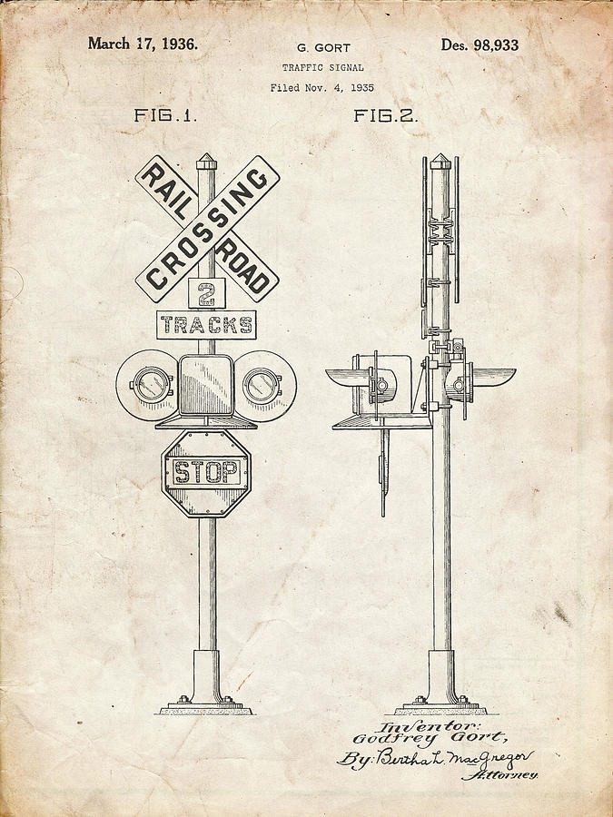 Transportation Digital Art - Pp231-vintage Parchment Railroad Crossing Signal Patent Poster by Cole Borders