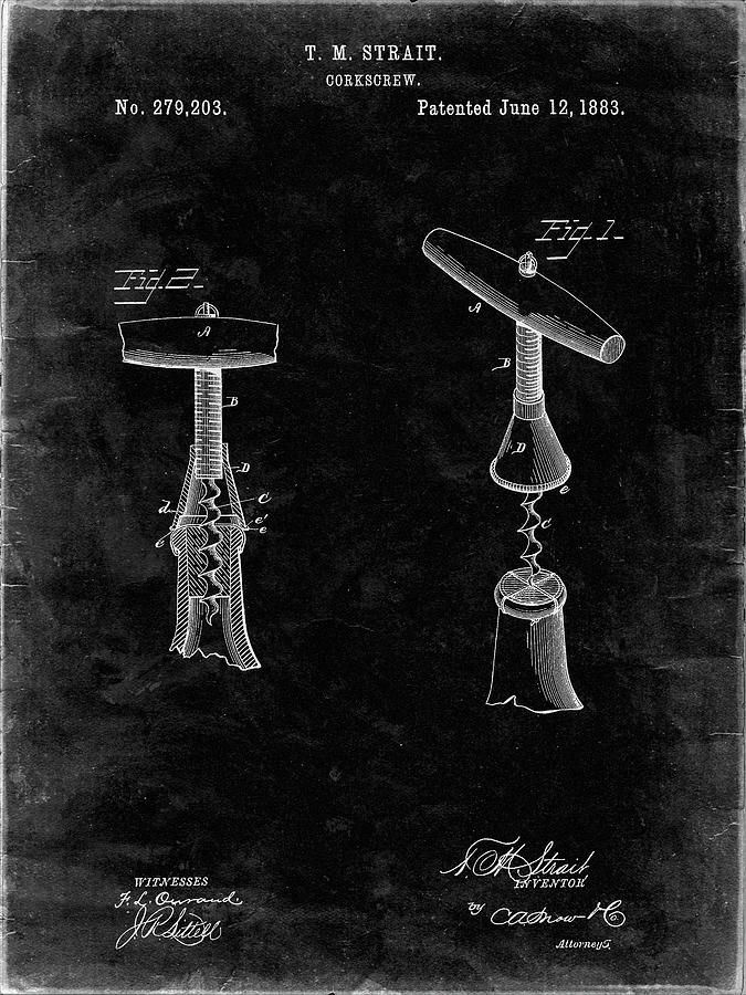 Household Item Digital Art - Pp235-black Grunge Corkscrew 1883 Patent Poster by Cole Borders