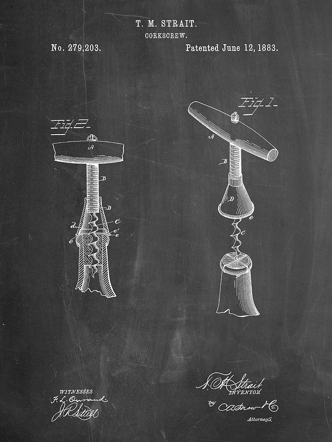 Household Item Digital Art - Pp235-chalkboard Corkscrew 1883 Patent Poster by Cole Borders