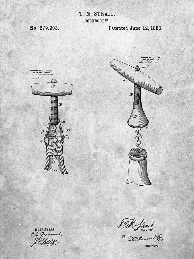 Household Item Digital Art - Pp235-slate Corkscrew 1883 Patent Poster by Cole Borders
