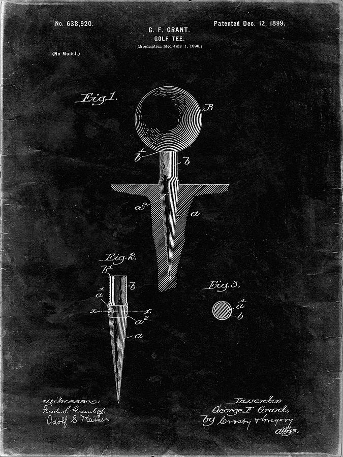 Sports Digital Art - Pp237-black Grunge Vintage Golf Tee 1899 Patent Poster by Cole Borders