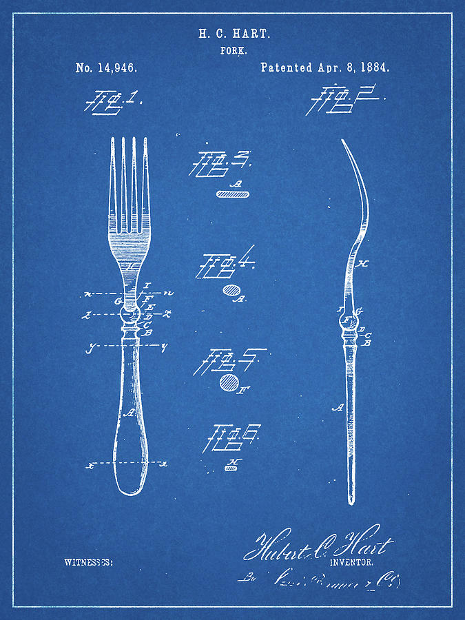 Fork Digital Art - Pp238-blueprint Fork Patent Poster by Cole Borders