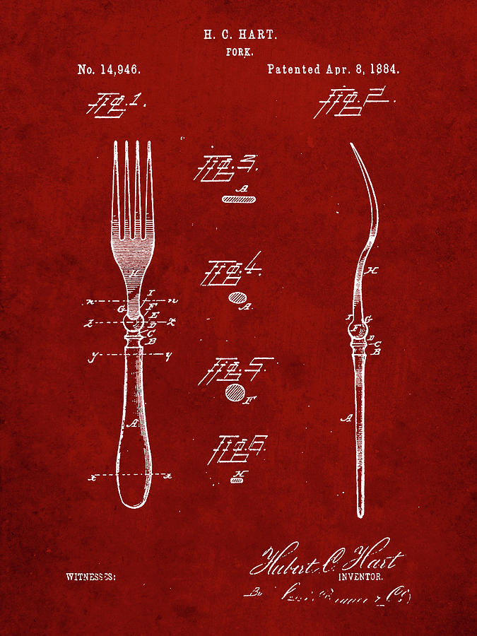Fork Digital Art - Pp238-burgundy Fork Patent Poster by Cole Borders