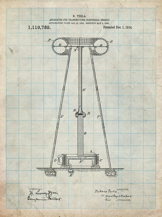 Pp241-antique Grid Parchment Tesla Energy Transmitter Patent Poster ...