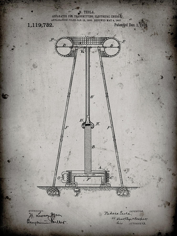 Pp241-faded Grey Tesla Energy Transmitter Patent Poster Digital Art by ...