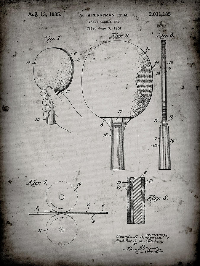 Sports Digital Art - Pp250-faded Grey Ping Pong Paddle Patent Poster by Cole Borders