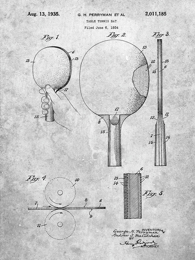 Sports Digital Art - Pp250-slate Ping Pong Paddle Patent Poster by Cole Borders